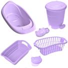 Kit banho bebe banheira + cesto lixeira saboneteira e outros lilás