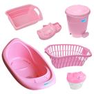 Kit banho bebe banheira + cesto lixeira saboneteira e outros rosa Kit banho bebe banheira + cesto lixeira saboneteira e outros rosa