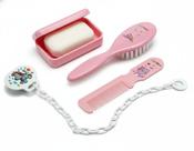 Kit Banho Bebê Infantil Pente Escova Saboneteira Criança Bebê Cor:Rosa