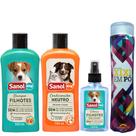 Kit Banho cães filhotes: Shampoo, Condicionador, Perfume para cachorro Sanol + Limpa Seca Xixi (transforma xixi em gel)