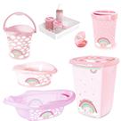Kit Banho Cesto,lixeira,saboneteira,balde,bacia,kit higiene,banheira 21 arco-iris - plasutil