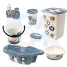 Kit Banho Cesto,lixeira,saboneteira,balde,bacia,kit higiene,banheira 21 Bichinhos Azul - plasutil