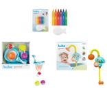 Kit Banho Divertido Com Chuveirinho Coala Cesta de Atividades Baleia e Risque e Apague Com 6 Cores e Esponja - Buba
