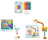 Kit Banho Divertido Com Chuveirinho Girafinha Cesta de Atividades Baleia e Risque e Apague Com 6 Cores e Esponja - Buba