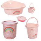 Kit banho do bebê 5 peças bacia decorada ludica plasutil + balde + lixeira + saboneteira