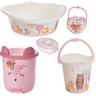 Kit banho do bebê 5 peças bacia decorada ludica plasutil + balde + lixeira + saboneteira