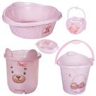 Kit banho do bebê 5 peças bacia decorada ludica plasutil + balde + lixeira + saboneteira