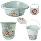 Kit banho do bebê 5 peças bacia decorada ludica plasutil + balde + lixeira + saboneteira