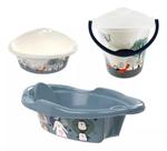 Kit Banho Do Bebe Balde,bacia E Banheira Bichinhos Azul - Plasutil