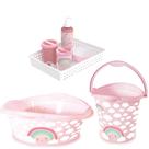 Kit Banho Do Bebe Balde,bacia E Kit Higiene Arco-iris plasutil