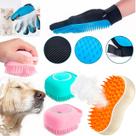 Kit Banho Lava Pet Escova Vapor Luva Tira Pelos Esponja Dispenser de Shampoo 3 em 1