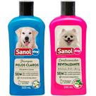 Kit banho para cachorro: Shampoo cães Pelos Claros e Condicionador Revitalizante cães Sanol