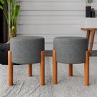 Kit Banquinho decorativo Multiuso Banqueta Redondo Puff pés em madeira