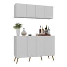 Kit Bar Armário Aéreo Aparador 4 Portas Mp1086 Branco/natural