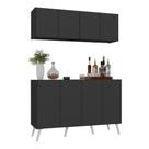 Kit Bar Armário Aéreo Aparador 4 Portas Mp1086 Preto/branco