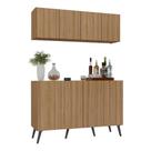 Kit Bar Armário Aéreo Aparador 4 Portas Mp1086 Rustic/preto