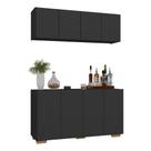 Kit Bar Armário Aéreo E Aparador 4 Portas Multimóveis Mp1087 Preto/natural Preto/natural