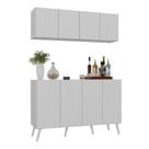 Kit Bar Armário Aéreo E Aparador 4 Portas Retrô Multimóveis Mp1086 Branco Branco