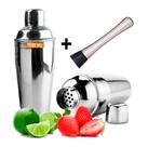 Kit Bar Coqueteleira Aço Inox 750 Ml + Socador Aço Drinks