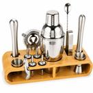 Kit Bar Coqueteleira Inox 12 Peças 550ml com Suporte de Bambu Profissional para Drinks Caipirinha Cocktails Barman Aço Inox 304 Premium