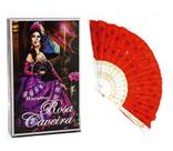 Kit Baralho Tarô Rosa Caveira e Leque Paetê Vermelho