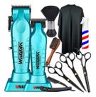 Kit Barbeiro Cabeleireiro Pente Navalhete Tesouras Aço Inox Cor Preto Kit Maquina Cortar Cabelo Ng 133 + Acabamento Ng 317 Wmark Tesouras Profissional