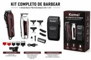 Kit Barbeiro Profissional Kemei 3 em 1 Máquina De Corte Trimmer Barbeador Elétrico Recarregável Kit Barbeiro Profissional Kemei 3 em 1 Máquina De Corte Trimmer Barbeador Elétrico Recarregável