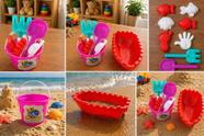 Kit Barquinho com Balde 10 Peças Brinquedo Praia Infantil Areia Água Crianças Colorido Diversão Verão Coordenação Motora