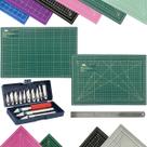 Kit Base de Corte A3 30x45cm Multiuso Costura Artesanato Patchwork Desenho Jogo Estilete Precisão 13 Peças Regua Metal 30cm