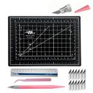 Kit Base de Corte Pequena A-5 Régua 15cm Estilete de Precisão com Refil Pinça Para Patchwork Artesanato Scrapbook