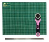 Kit Base Placa De Corte A1 90x60cm Dupla Face Auto Regenerativa Régua Metal 60cm Cortador Rotativo de Tecido 45mm