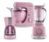 Kit Batedeira+liquidificador+cafeteira 3 Em 1 Rosa 220v Kit Batedeira+liquidificador+cafeteira 3 Em 1 Rosa 220v