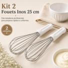 Kit Batedor Fouet Inox Profissional 25cm Branco Fue Creme Clara 02 peças