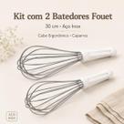 Kit Batedor Fouet Inox Profissional 30cm Branco Fue Creme Clara 2 peças