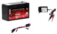KIT Bateria Gel 12V 9Ah Unipower + Chicote + Carregador 12V Led