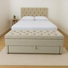 Kit Baú e Cabeceira Estofada Casal Capitonê 140x60cm Bege Claro - Tecido Veludo Suede Liso