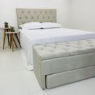 Kit Baú e Cabeceira Estofada Casal Capitonê 140x60cm Bege Claro - Tecido Veludo Suede Liso