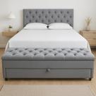 Kit Baú Gaveta e Cabeceira Capitonê Estofada Queen 160x60cm Cor Cinza - Veludo Suede Liso