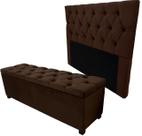 Kit Baú New 140x40x45cm e Cabeceira Estofada 140x117cm de Altura Modelo Capitonê Cor Marrom Escuro