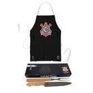 Kit BBQ Faca e Garfo + Avental Oficial Corinthians Presente Dia dos Pais
