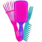 Kit Beauty Secret Escova Polvo Rosa Raquete e Pente Jacare