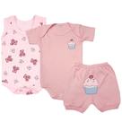 Kit Bebê 3 Pçs Conjunto Body e Short + Body Regata Estampado
