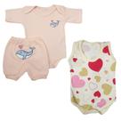 Kit Bebê 3 Pçs Conjunto Body e Short + Body Regata Estampado