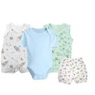 Kit Bebê 4 Peças Body Curto Macacão e Shorts Estampado Verão Kit Bebê 4 Peças Body Curto Macacão e Shorts Estampado Verão