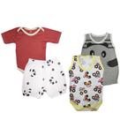 Kit Bebê 4 Peças Body Curto Macacão e Shorts Estampado Verão Kit Bebê 4 Peças Body Curto Macacão e Shorts Estampado Verão