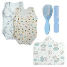 Kit Bebê 5 Pçs Body Regata Toalha Capuz e Kit Pente e Escova