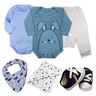 Kit Bebê 6 Peças Body Longo Mijão Sapatinho Bandana e Cueiro Kit Bebê 6 Peças Body Longo Mijão Sapatinho Bandana e Cueiro