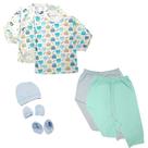 Kit Bebê 7 Pças Camiseta Manga Curta e Mijão e Kit Touquinha