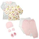 Kit Bebê 7 Pças Camiseta Manga Curta e Mijão e Kit Touquinha Kit Bebê 7 Pças Camiseta Manga Curta e Mijão e Kit Touquinha
