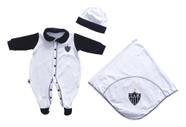 Kit Bebê Atlético MG Macacão Manta e Gorro Plush